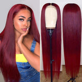 Vibrant Burgundy Lustrous Silky Straight Lace Frontal Wig LIVE
